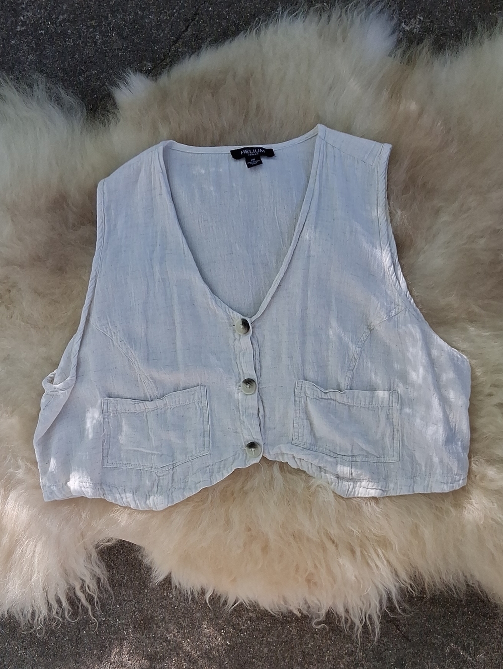 Women's Cream Button-Front Linen Blend Vest